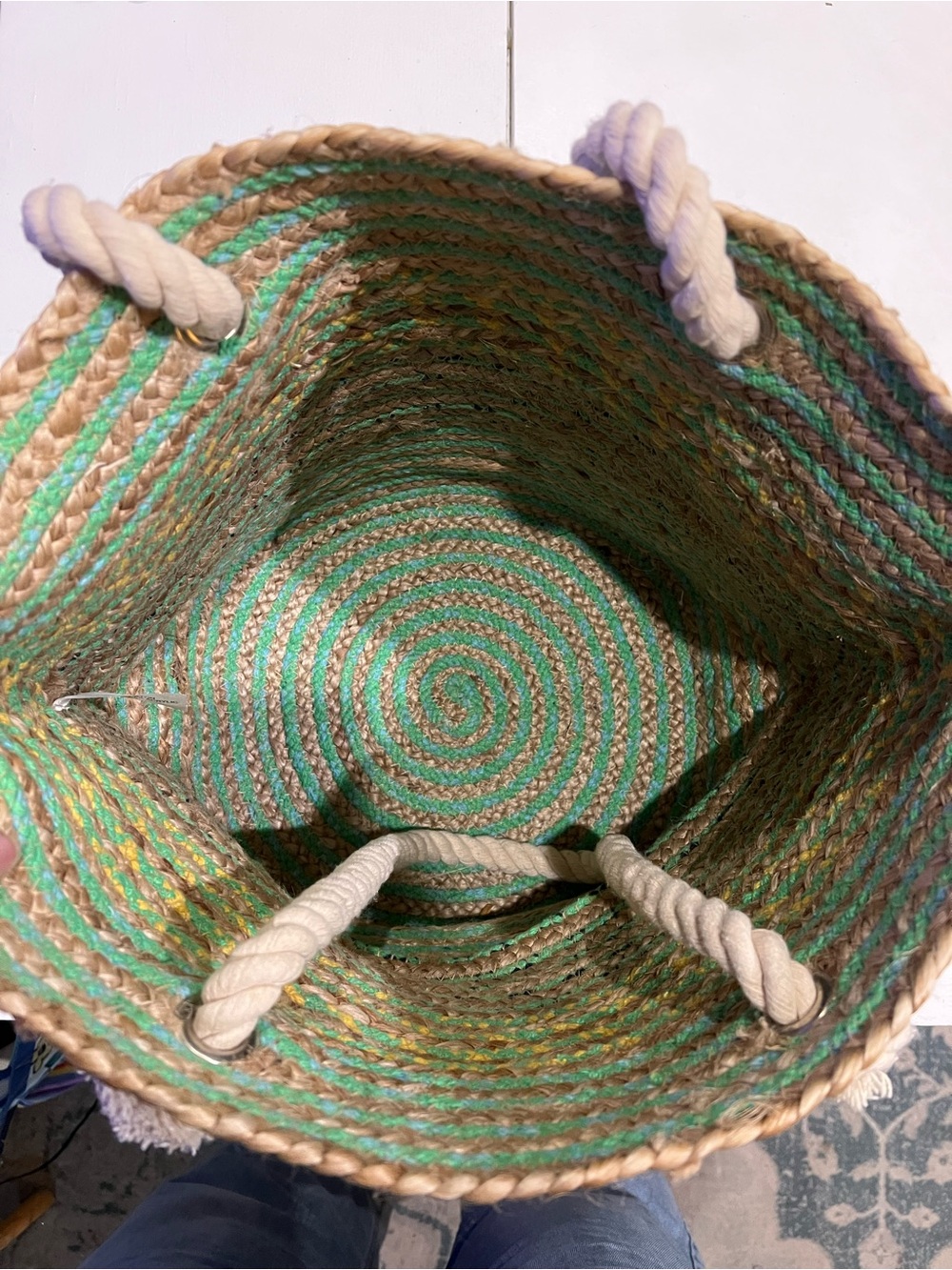 Magid woven jute and cotton tote beach tote with rope handles. - Picture 4 of 9